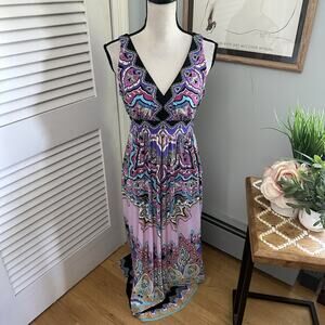 ECI Womens Dress 6 Paisley Maxi Slinky Colorful Boho Fairy Retro Y2K Summer
